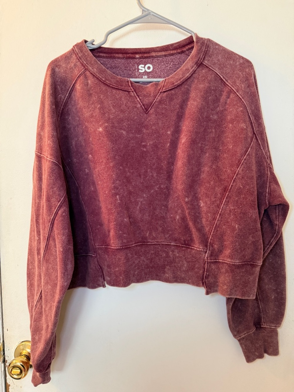 SO Acid Wash Crop Sweatshirt - Dusty Plum With Gold Shimmer